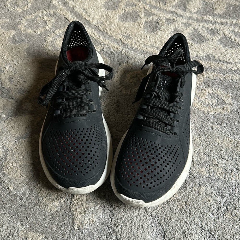 CROCS Women’s Black and White Lace-Up Sneakers